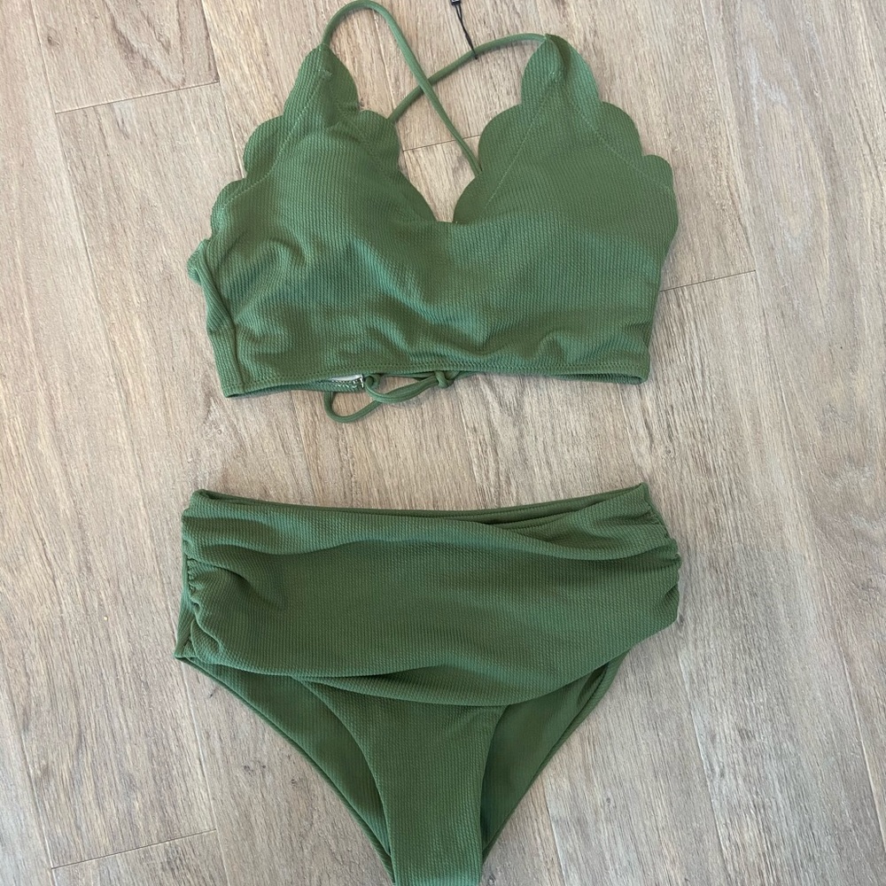 Zaful size L green high waisted bikini NWT